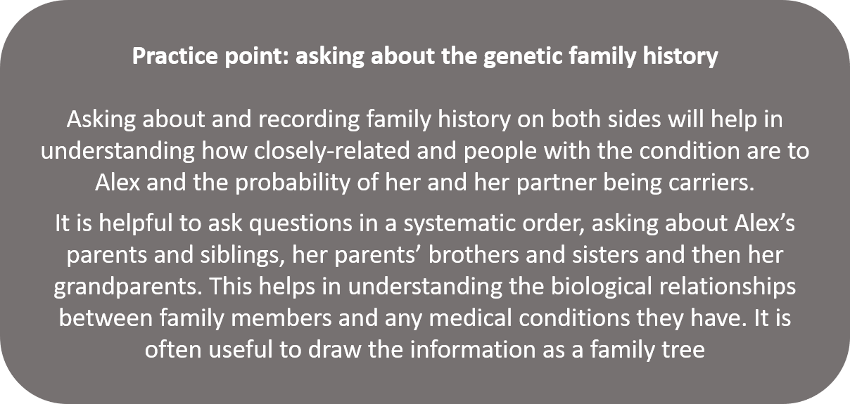 Practice point asking about the genetic family history